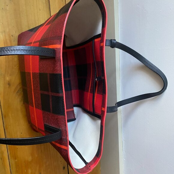 Kate Spade Red and Black Plaid Tote Satchel - Picture 5 of 8